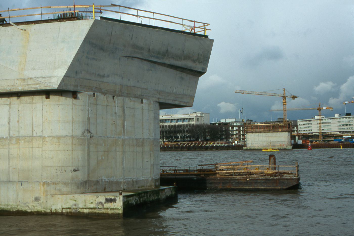 View of the fifth pier under construction, Erasmus Bridge construction, Rotterdam