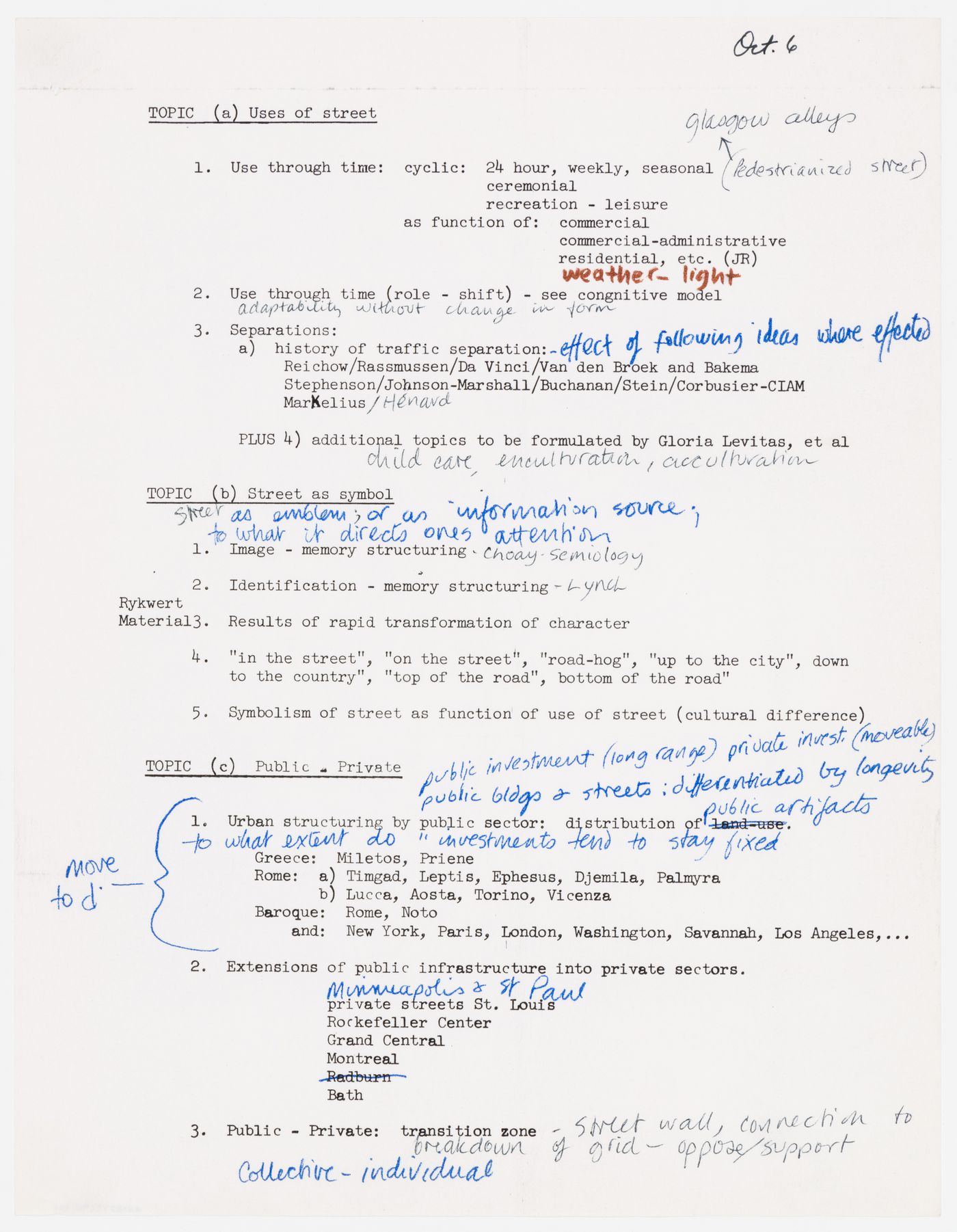 Annotated outline of various ways to analyze a street for The Streets