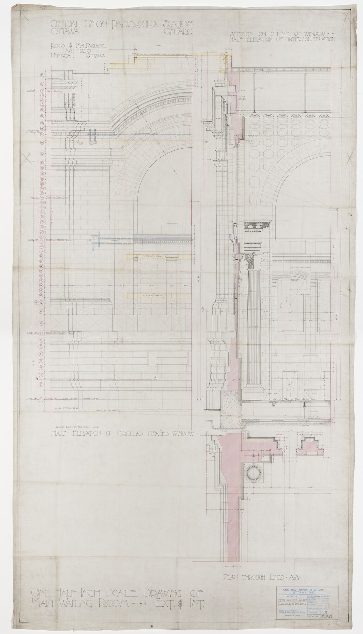 Detail of main waiting room for Central Union Passenger Station, Ottawa, Ontario
