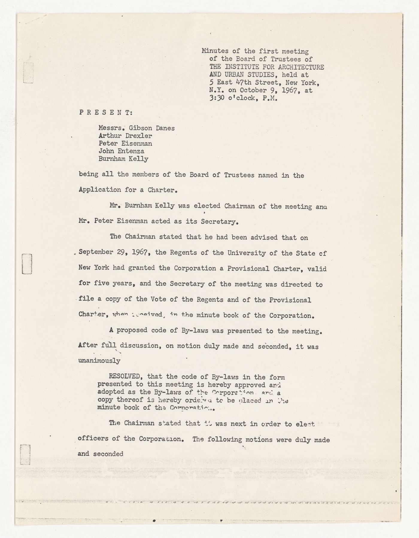 Minutes of the first meeting of the Board of Trustees with attached proposed budget for July 1967 to July 1968