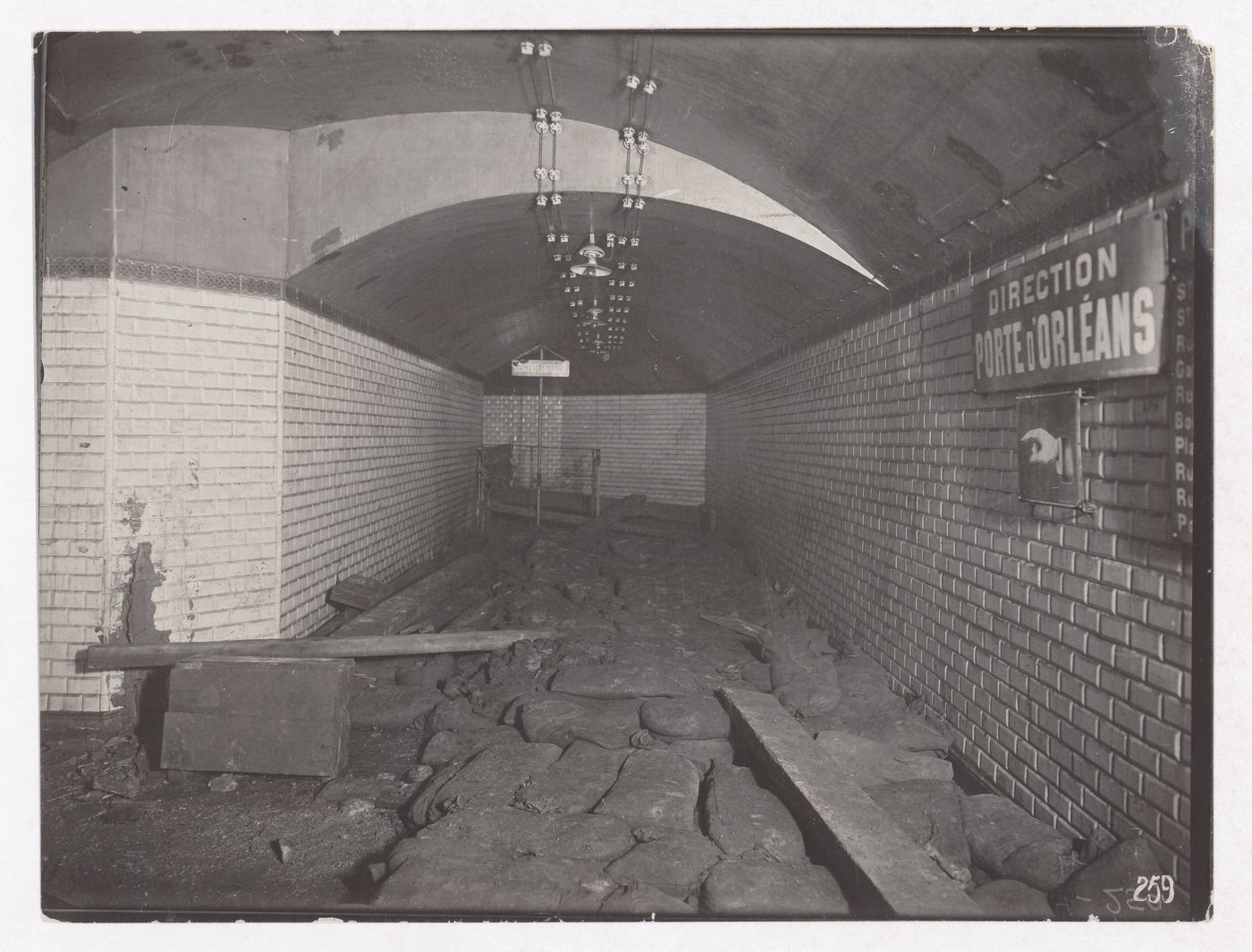 Construction of the Paris Metro, detail view of hallway leading to the line going in the direction of the Porte d'Orléans station, Paris, France