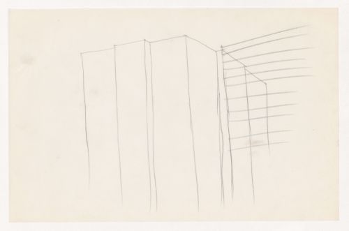 Interior perspective sketch showing column and wall connection at corner for the Metallurgy Building, Illinois Institute of Technology, Chicago