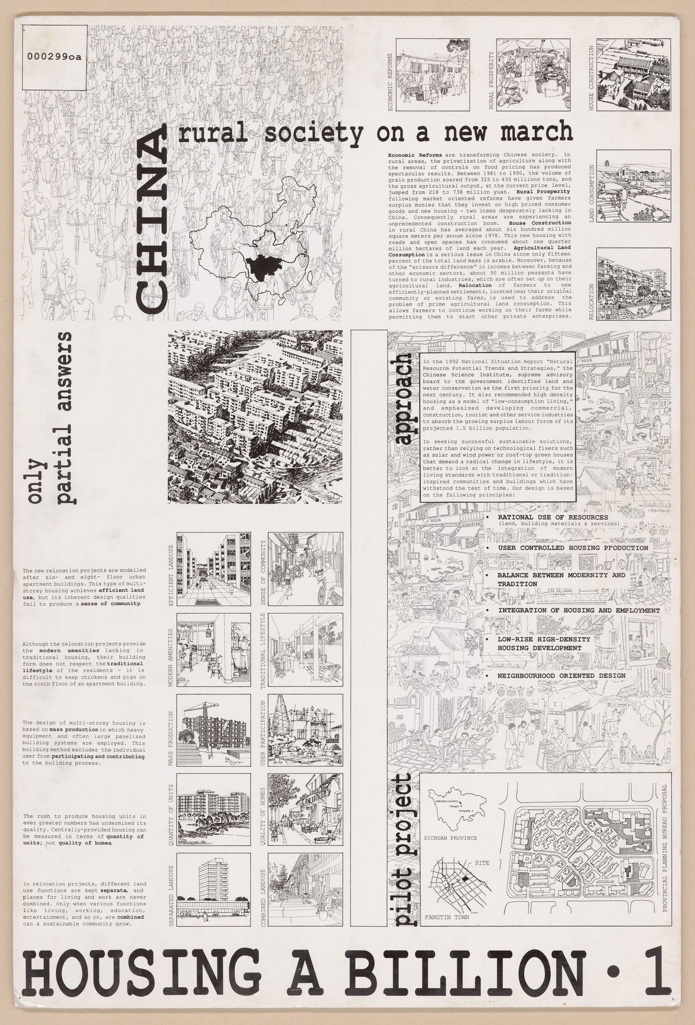 Presentation panel for Sichuan housing project and the publication "Housing a Billion: Urban Upgrading: Design Ideals for Rural China"