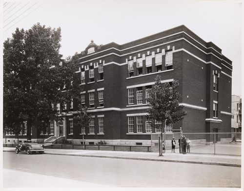 View of the principal and lateral façades of École Saint-Vincent-Ferrier, Montréal [?], Québec