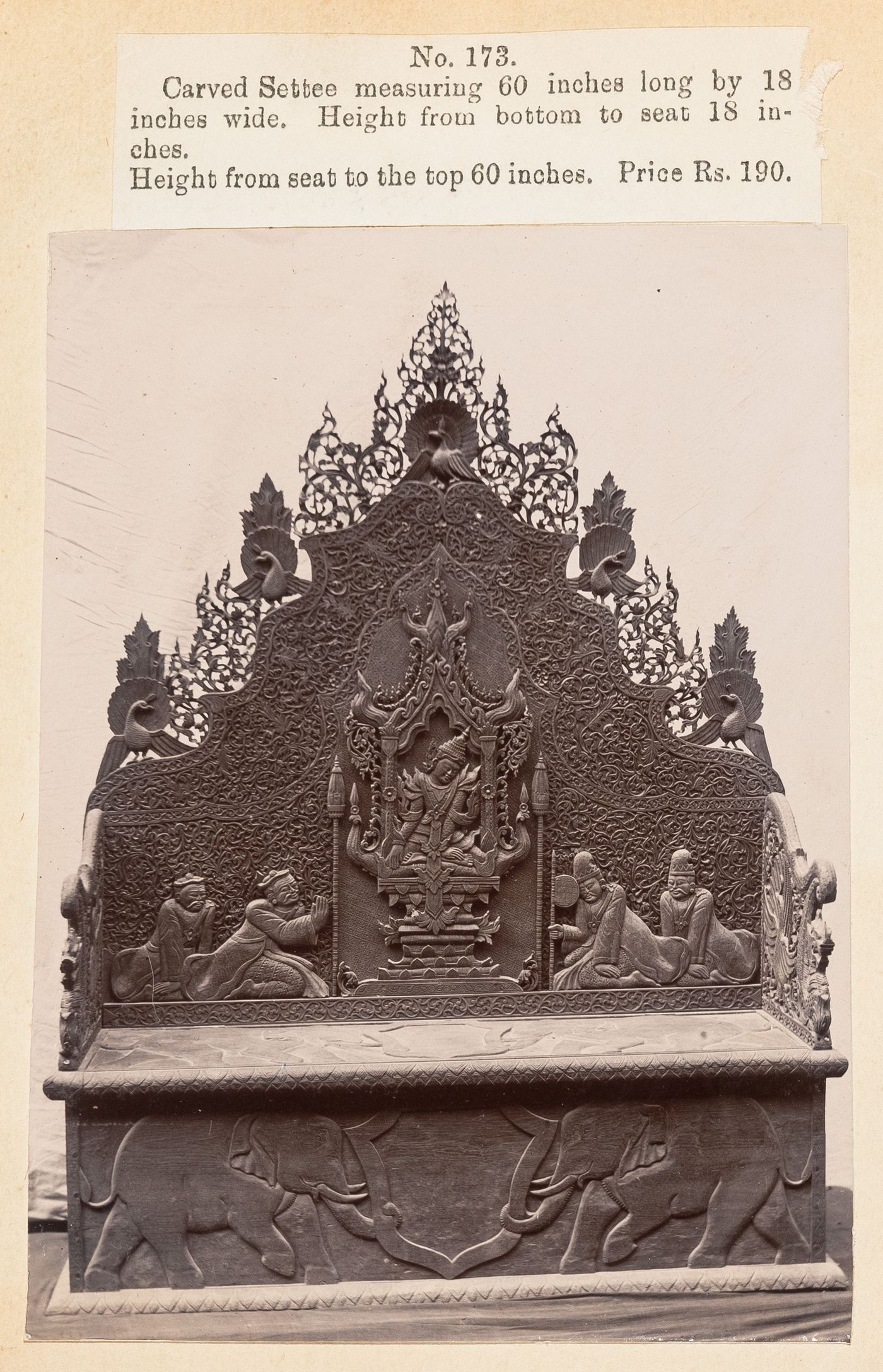 View of a bench, F. Beato Limited, C Road, Mandalay, Burma (now Myanmar)