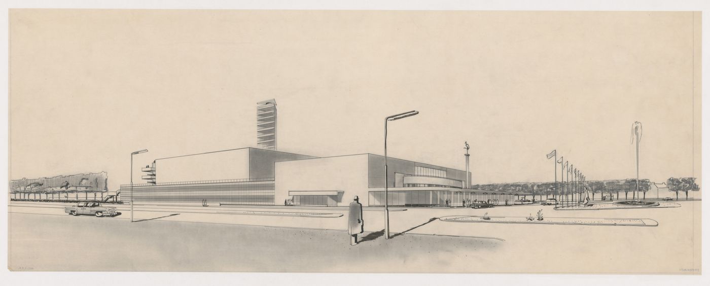 Northeast perspective for the Congress Hall Complex showing the hotel, The Hague, Netherlands