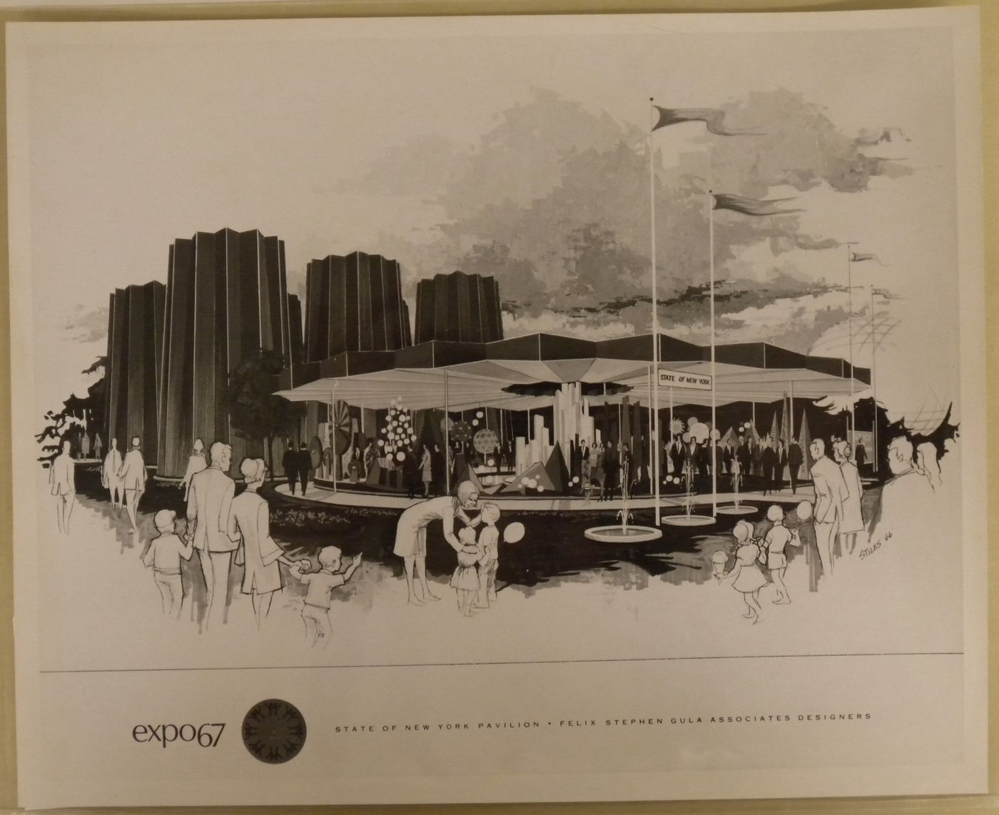 View of a drawing depicting the Pavilion of the State of New York, Expo 67, Montréal, Québec