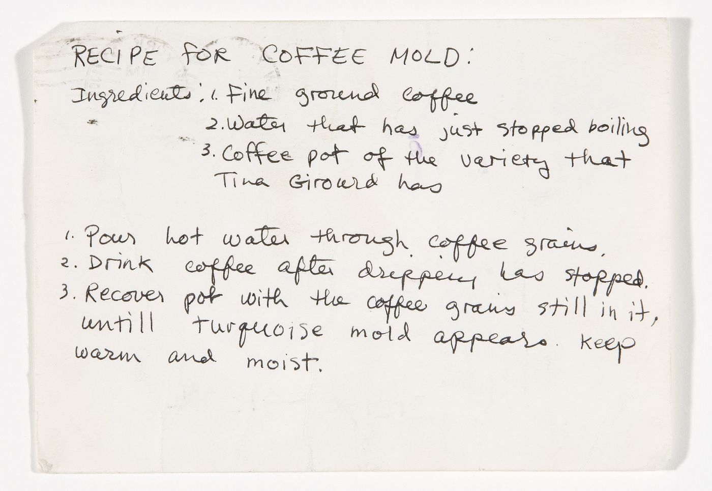 Recipe for Coffee Mold from Brenda Miller