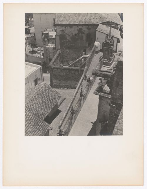 View of a street and the churchyard, from Santa Prisca, Taxco de Alarcón, Mexico