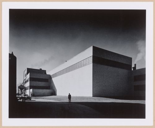 View of the lateral and rear [?] façades of the Aluminum Foundry, General Motors Corporation Buick division Airplane Assembly Plant, Flint, Michigan