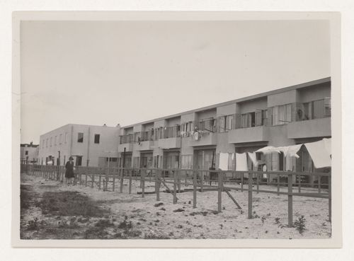 View of the rear façade of industrial row houses, Hoek van Holland, Netherlands