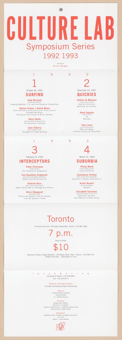 Culture Lab symposium series poster, 1992-1993