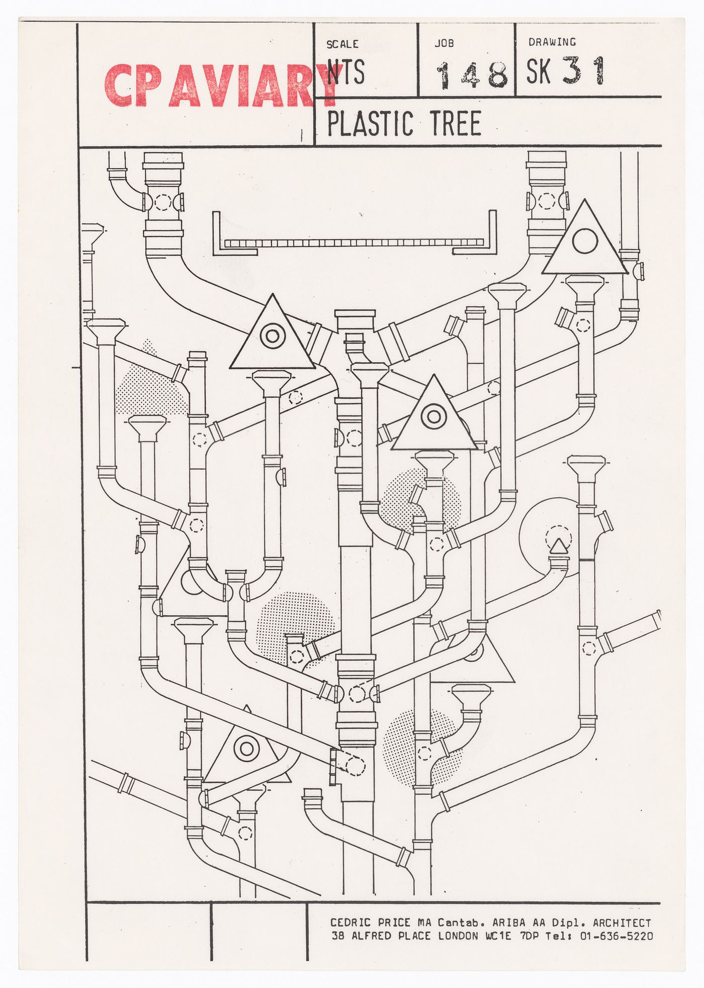 Drawing of plastic tree for CP Aviary