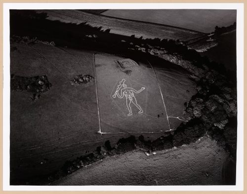 Aerial view of the Cerne Abbas Giant and showing the Trendle, Cerne Abbas, Dorset, England