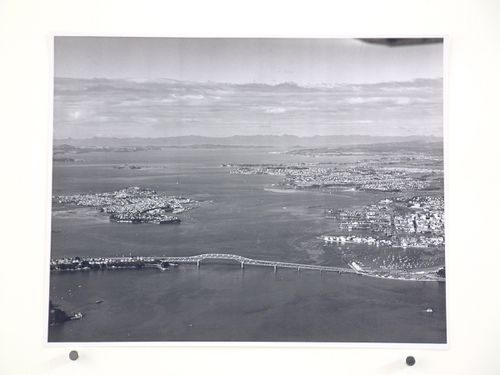 Aerial view of the Auckland Harbour Bridge, over the Waitematā Harbour, Auckland, New Zealand