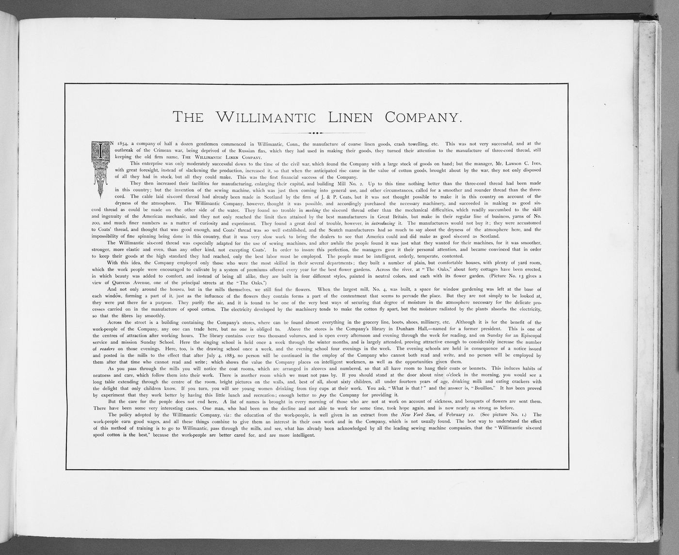 Promotional album of views of the construction, physical facilities and amenities of the Willimantic Linen Company at the time of the newly completed mill no. 4, Willimantic, now Windham, Connecticut, United States