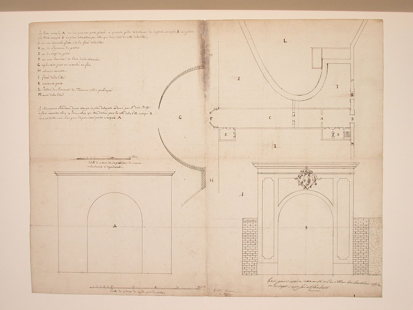 Elevations and site plan for gateways carrying the French royal coat-of-arms, Dijon