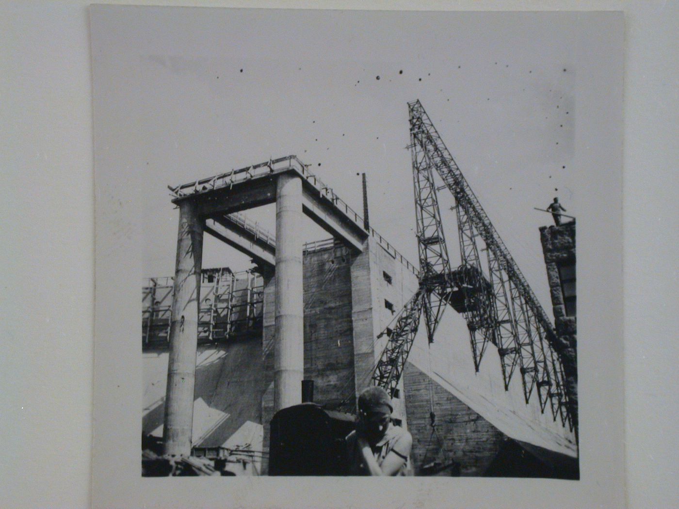 View of Dnieper Hydroelectric Power Station under construction, Zaporozhe, Soviet Union (now in Ukraine)