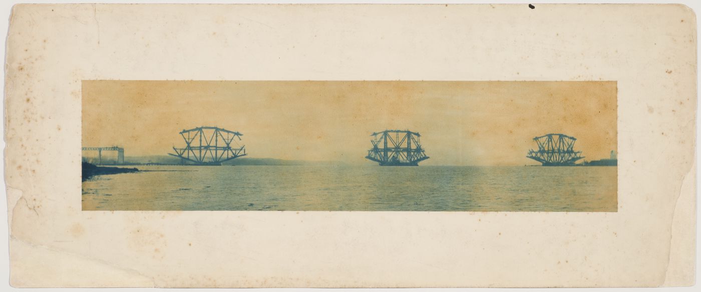 View of the Forth Bridge under construction, Firth of Forth, Scotland