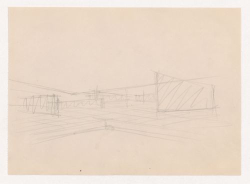 Interior perspective sketch for Museum for a Small City showing the shallow recessed area