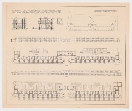 Site plan, floor plans, sections, and elevations for industrial row houses, Hoek van Holland, Netherlands