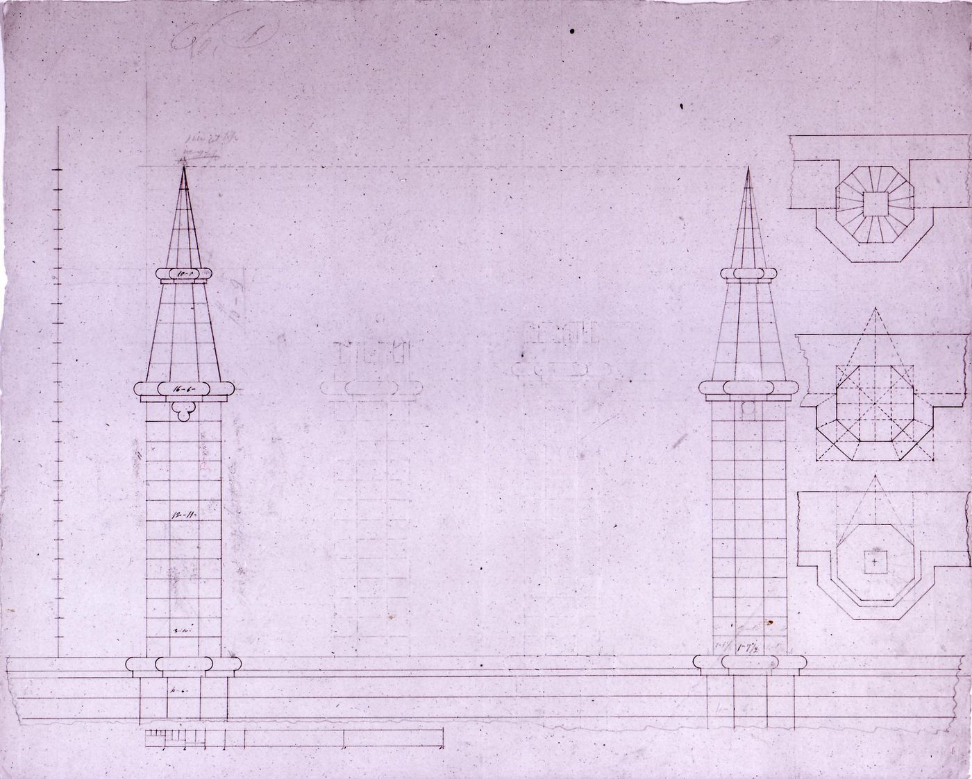 Plans and elevations for towers for Notre-Dame de Montréal