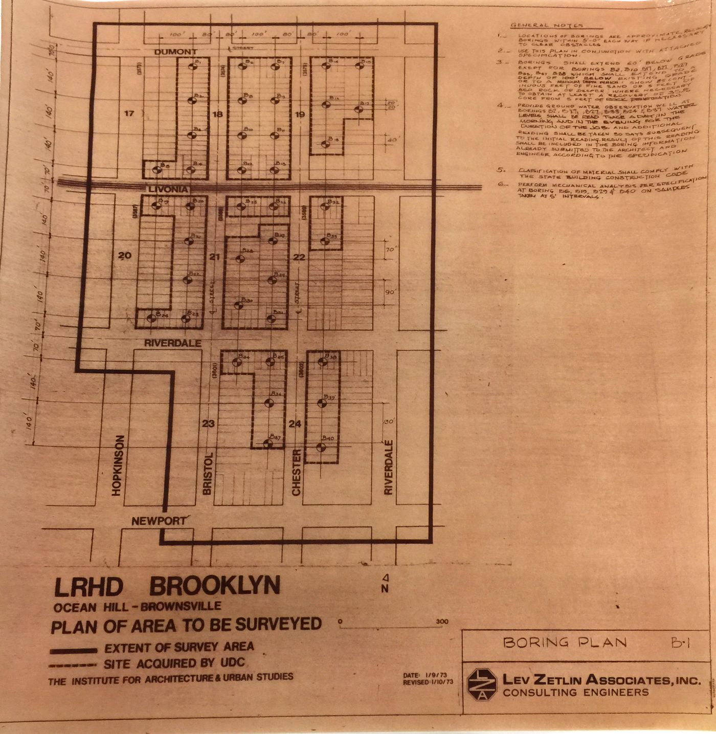 Boring Plan for the Low Rise High Density housing project, Institute for Architecture and Urban Studies (IAUS)