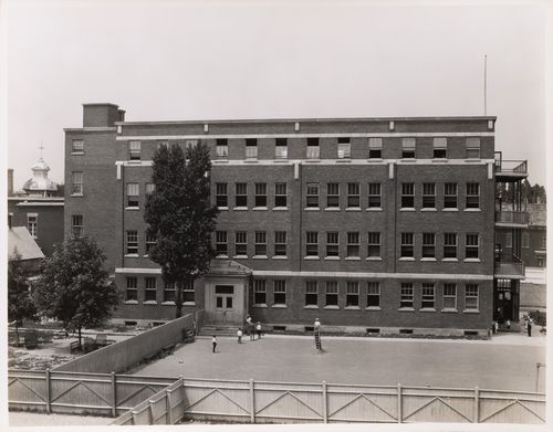 View of the principal [?] façade of Couvent des Soeurs de la Providence, boulevard Pie-IX, Montréal, Québec