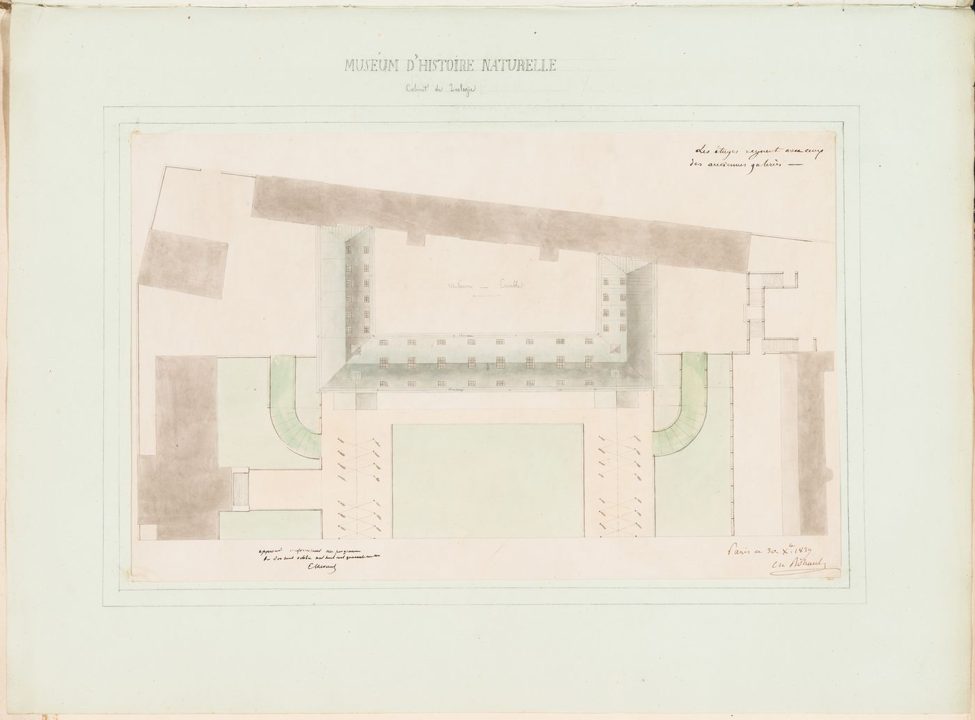 Project for a Galerie de zoologie, 1846: Roof plan
