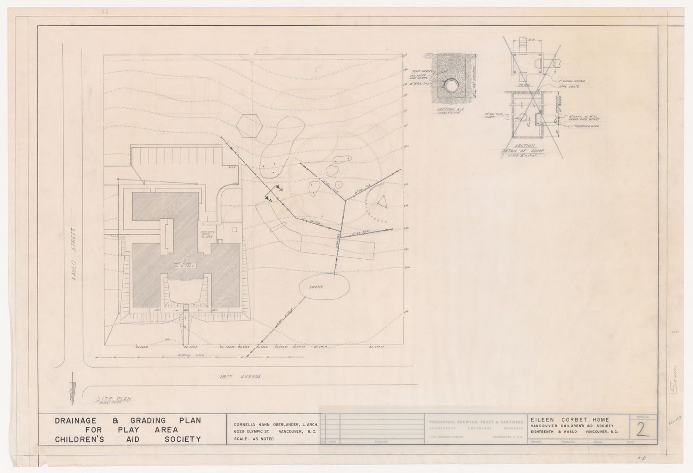 Drainage and grading plan for play area for Eileen Colbert Home, Vancouver, British Columbia