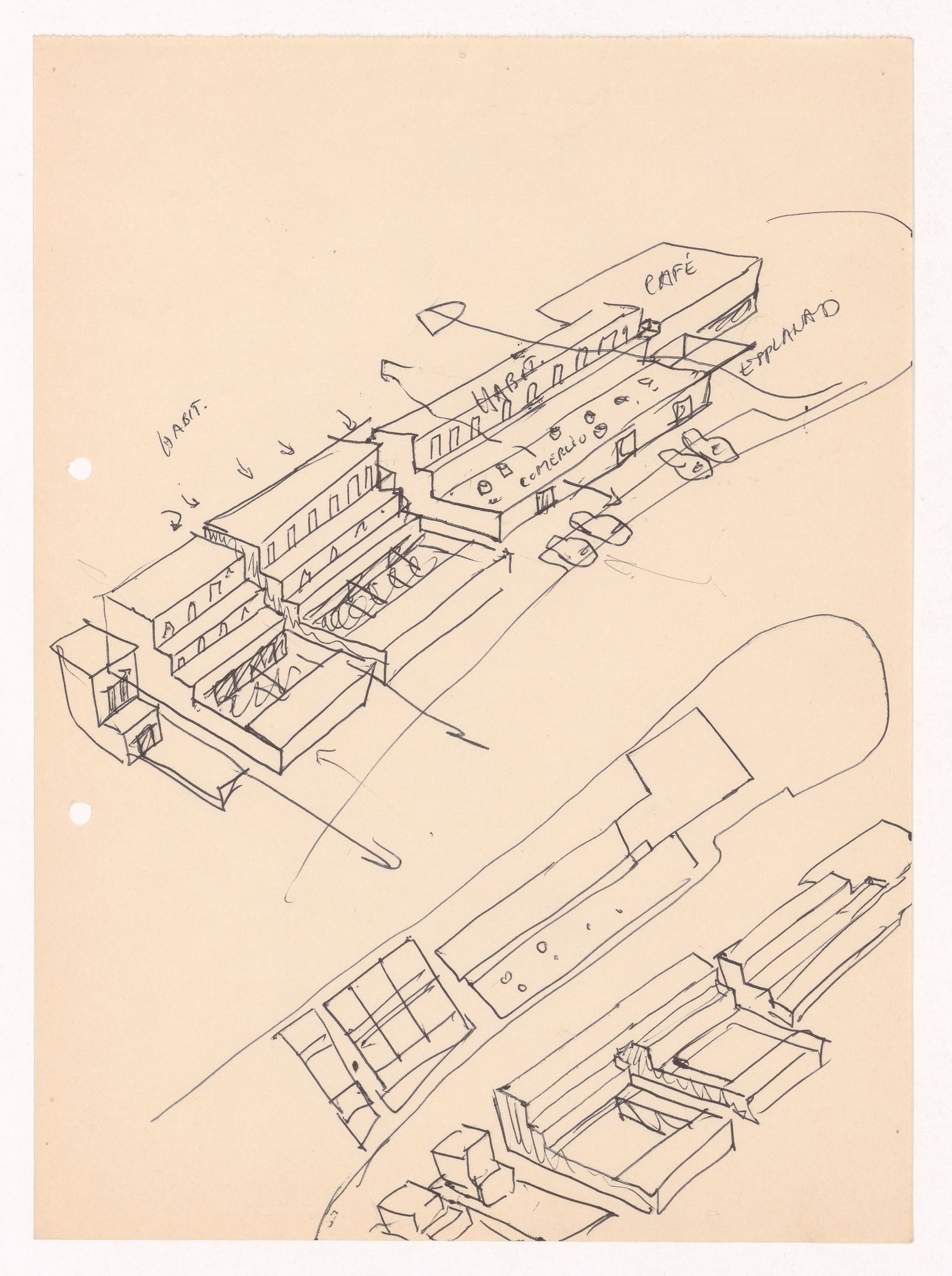 Sketch axonometric views for Conjunto Habitacional em Caxinas, Vila Cova - Vila do Conde, Portugal