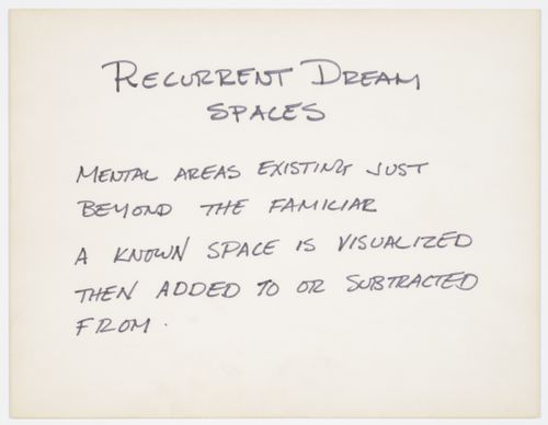 Recurrent dream spaces / Mental areas existing just beyond the familiar / A known space is visualized then added to or subtracted from