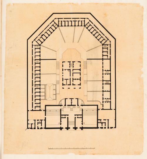 Prison with a half-octagon plan, England: Plan of the "rez-de-chausée"