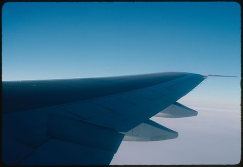 Airplane wing on a flight to Paris