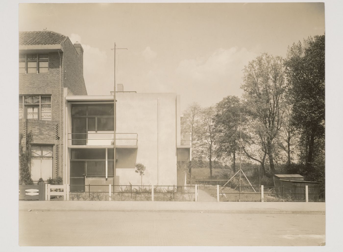 View of the southwest façade of Schröder House from the street, Utrecht, Netherlands