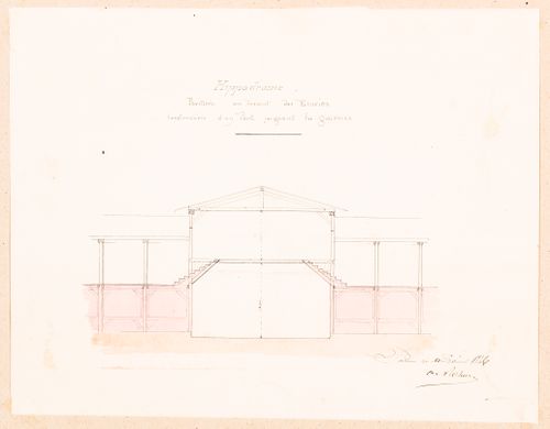 Hippodrome national, Paris: Section through the pedestrian bridge over the entrance to the service court
