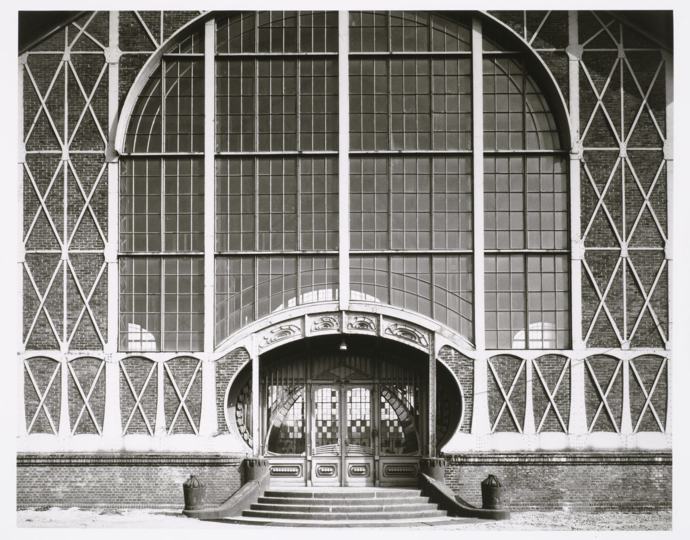 View of the principal façade of the turbine building of Zeche Zollern 2 [Colliery Zollern 2] (now the Westphalian Industrial Museum) showing decorative ironwork, Bövinghausen, Dortmund, Germany