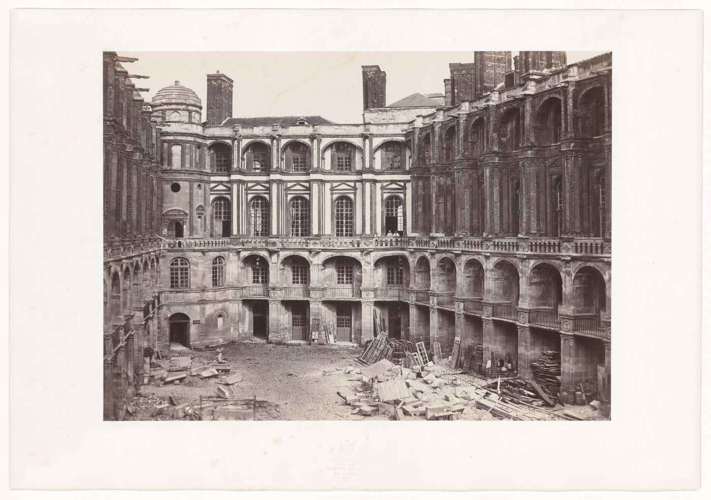 Château de St. Germain-en-Laye, view of interior courtyard during reconstruction, Paris, France