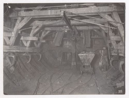 Construction of the Paris Metro, interior view of tunnels with workers, Paris, France