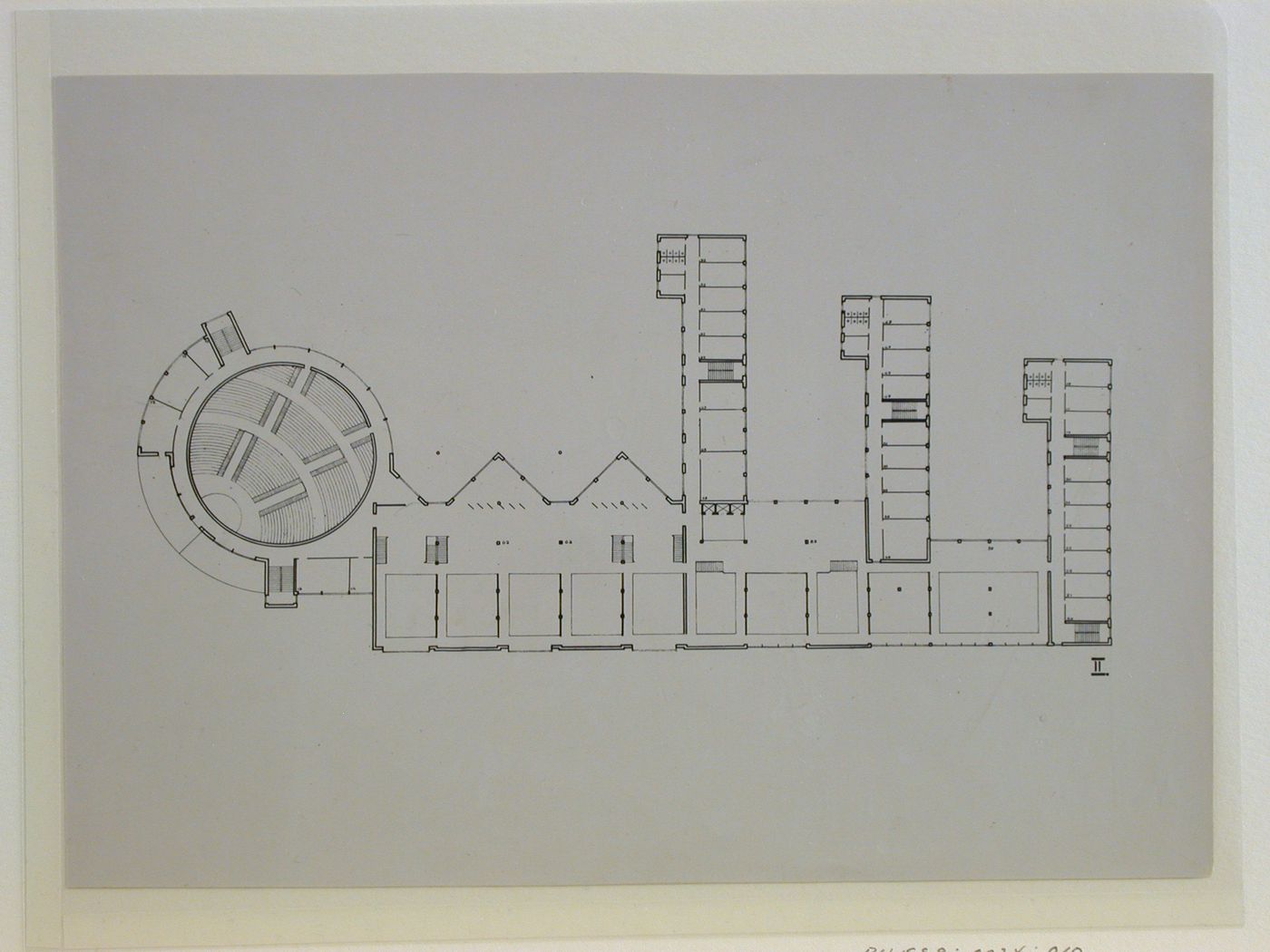 Photograph of a floor plan for a competition [?] for an Academy of Sciences building, Minsk, Soviet Union (now in Belarus)