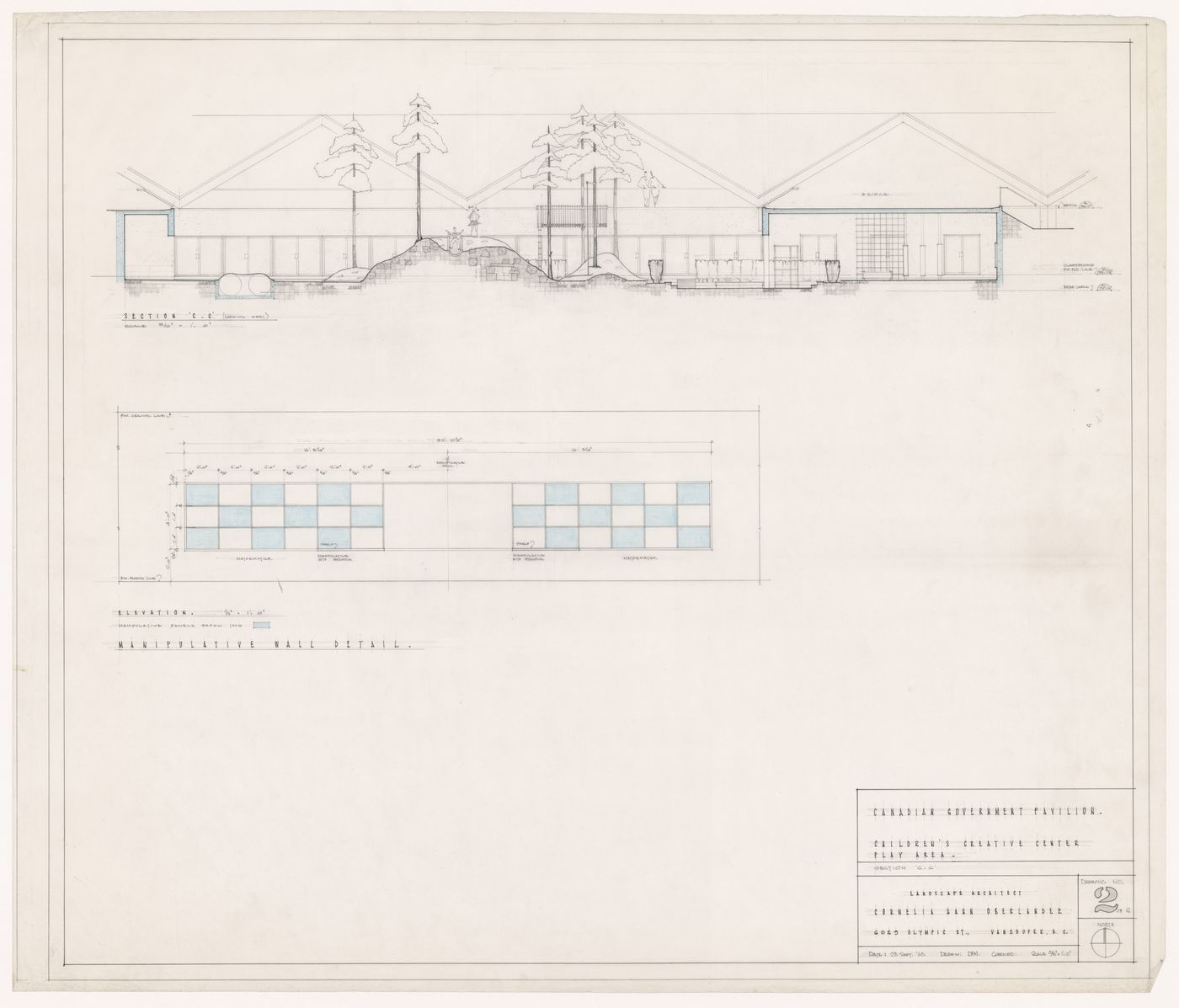 Section and elevation for manipulative wall for Children's Creative Centre Playground, Canadian Federal Pavilion, Expo '67, Montréal, Québec