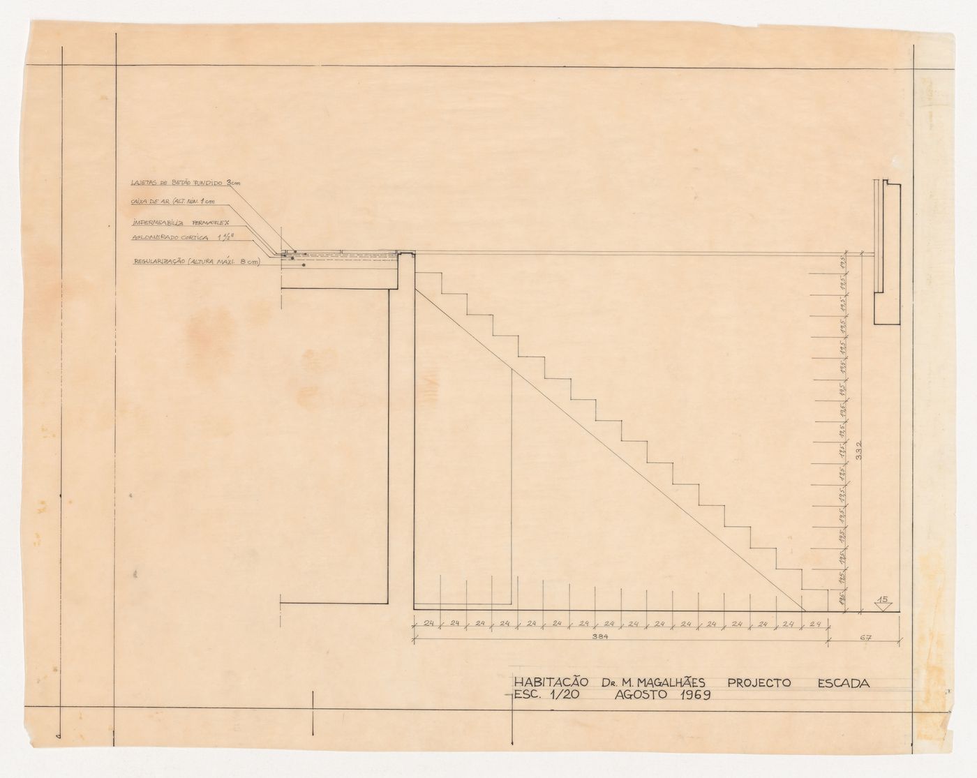 Elevation for stairs for Casa Manuel Magalhães, Porto