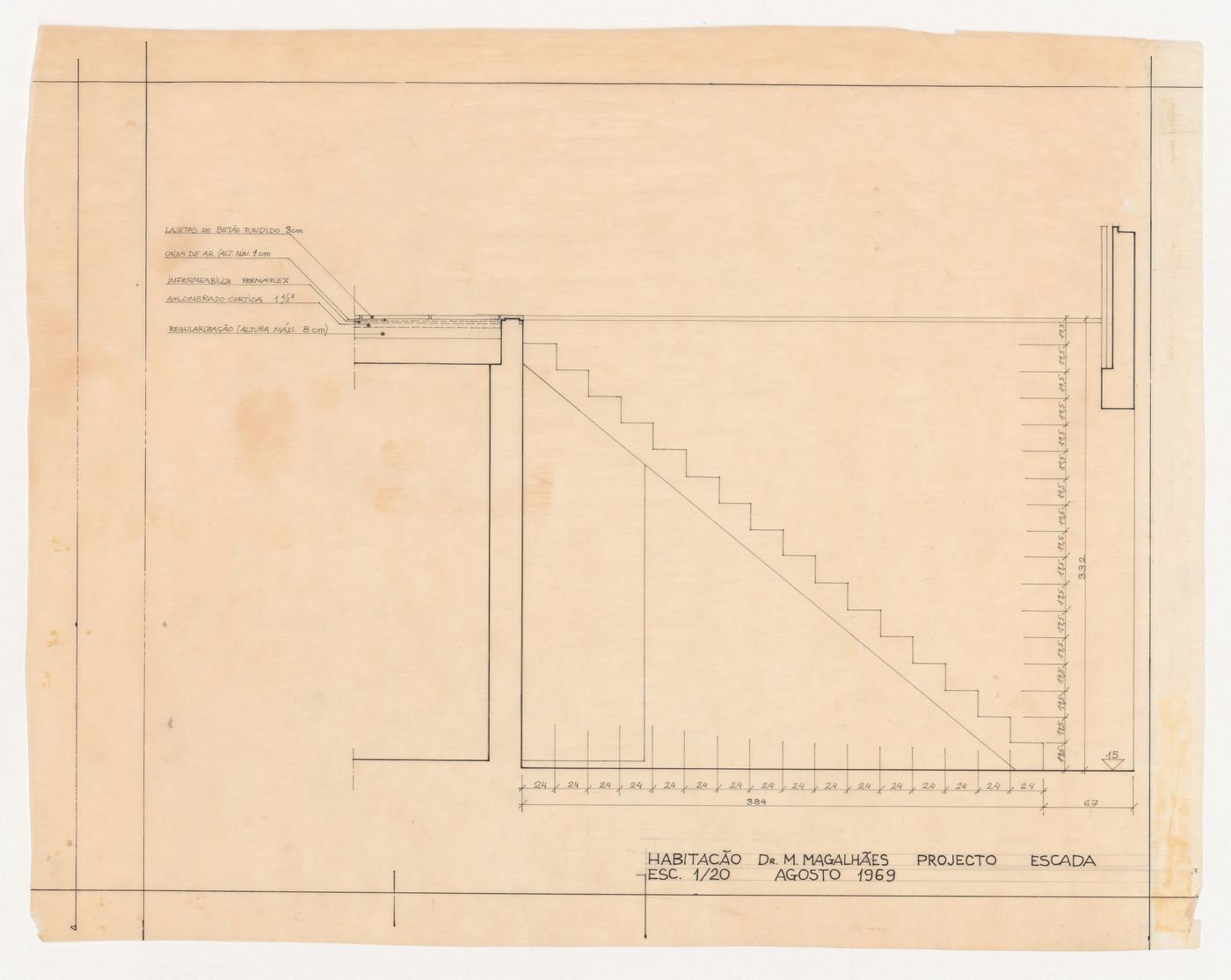 Elevation for stairs for Casa Manuel Magalhães, Porto