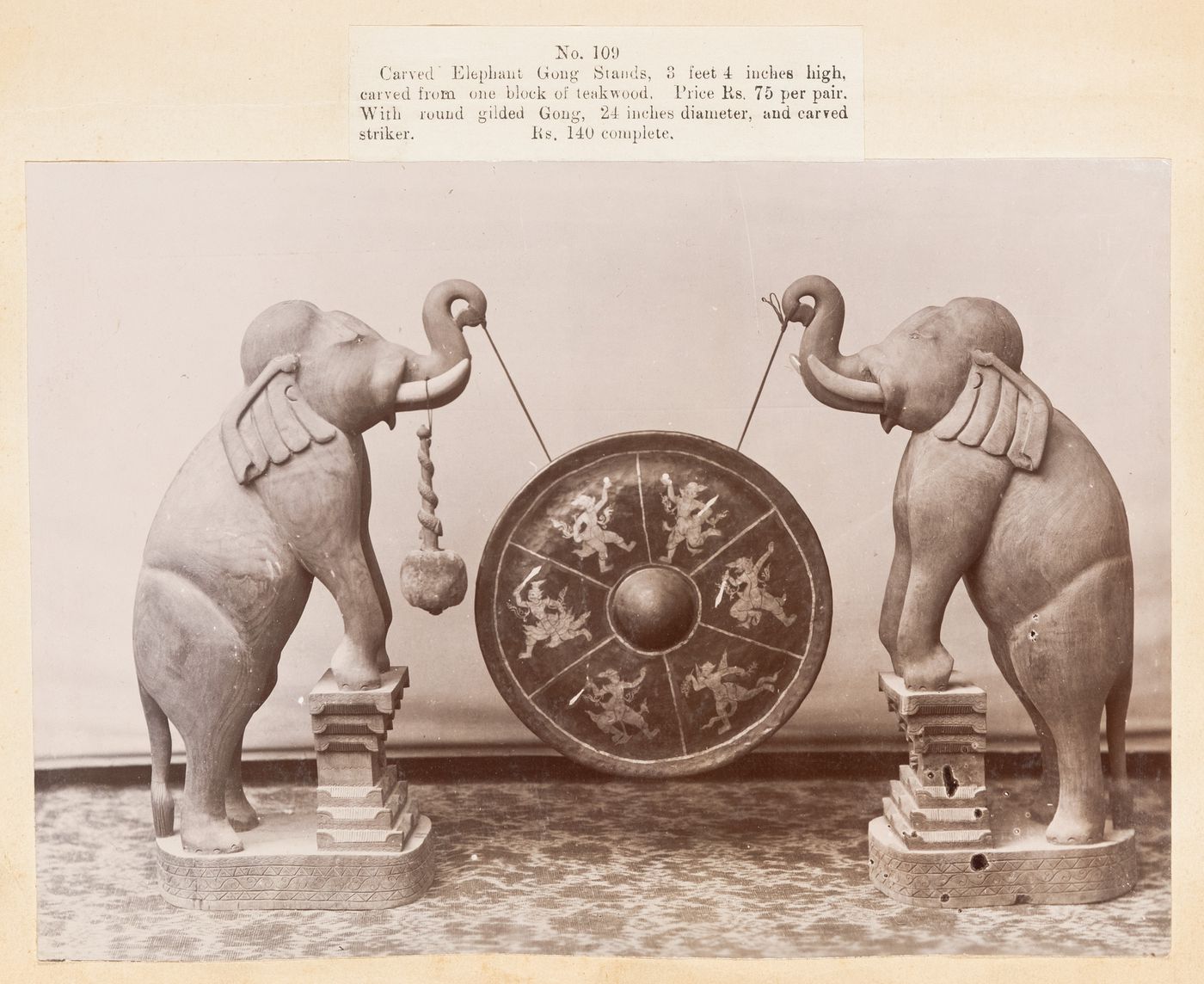 View of a gong, F. Beato Limited, C Road, Mandalay, Burma (now Myanmar)