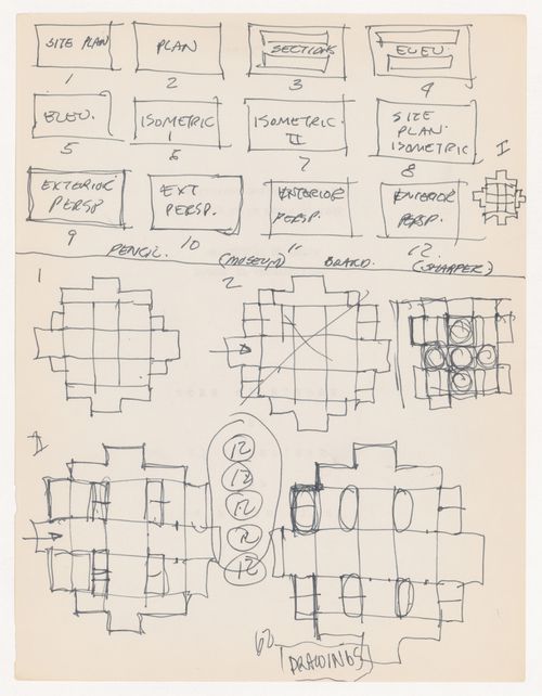Notes and sketches for Texas House 1; verso: unrelated document