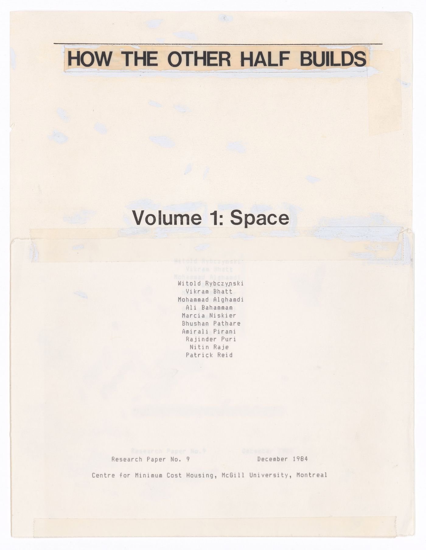Research paper "How the Other Half Builds: Volume 1: Space"