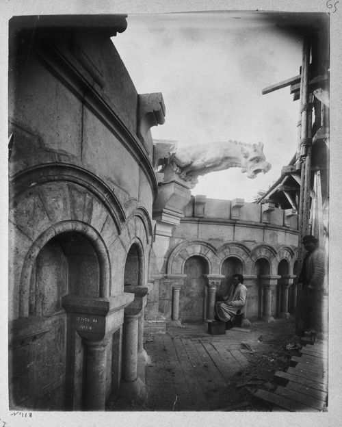 Testing the visual effect of a gargoyle by means of a plaster model (lateral view), Basilica of Sacré-Coeur de Montmartre, Paris, France