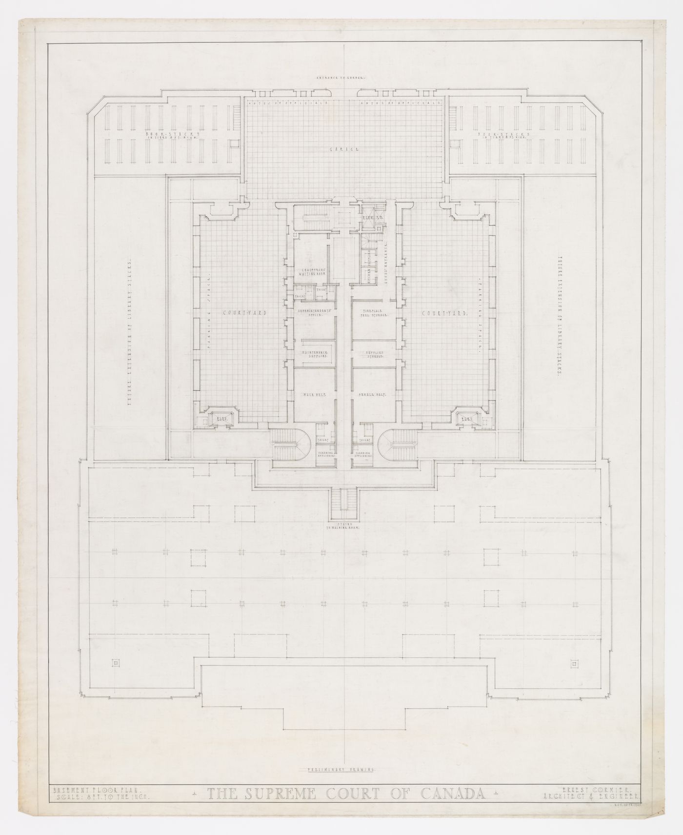 Plan préliminaire du sous-sol, Cour suprême du Canada, Ottawa, Ontario, Canada (1937-1953, 1977)
