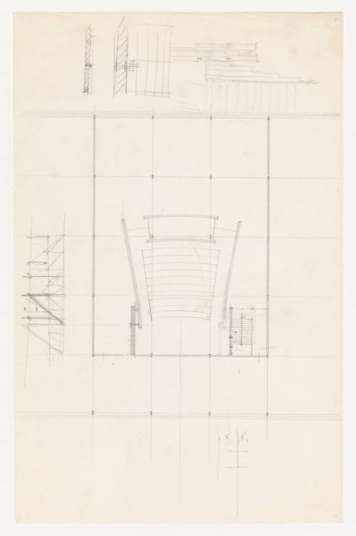 Plan for an auditorium and sketch elevations for the Metallurgy Building, Illinois Institute of Technology, Chicago