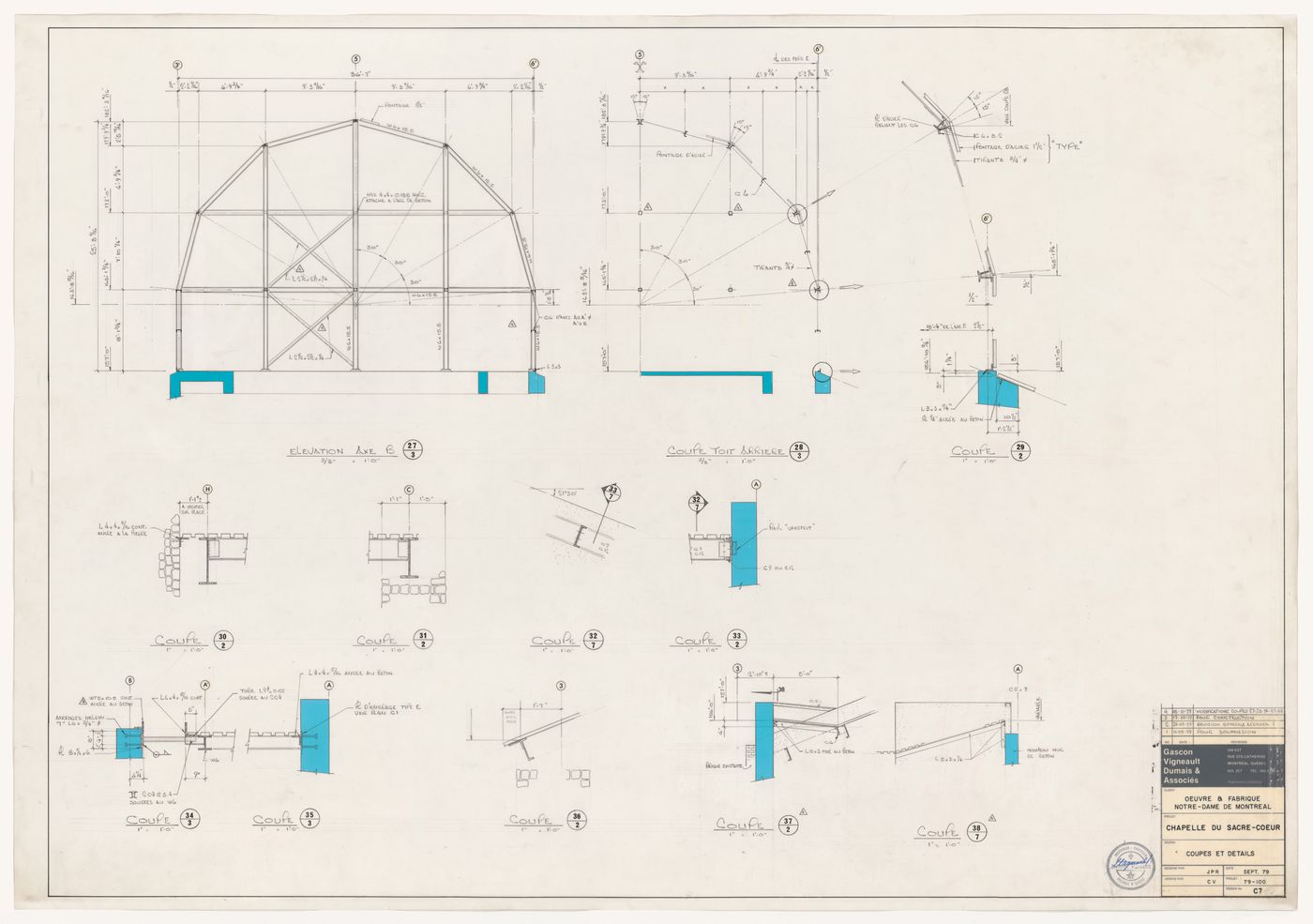 Sections for trellis [?] and trellis details [?] for the reconstruction of the Chapelle du Sacré-Coeur, Notre-Dame de Montréal